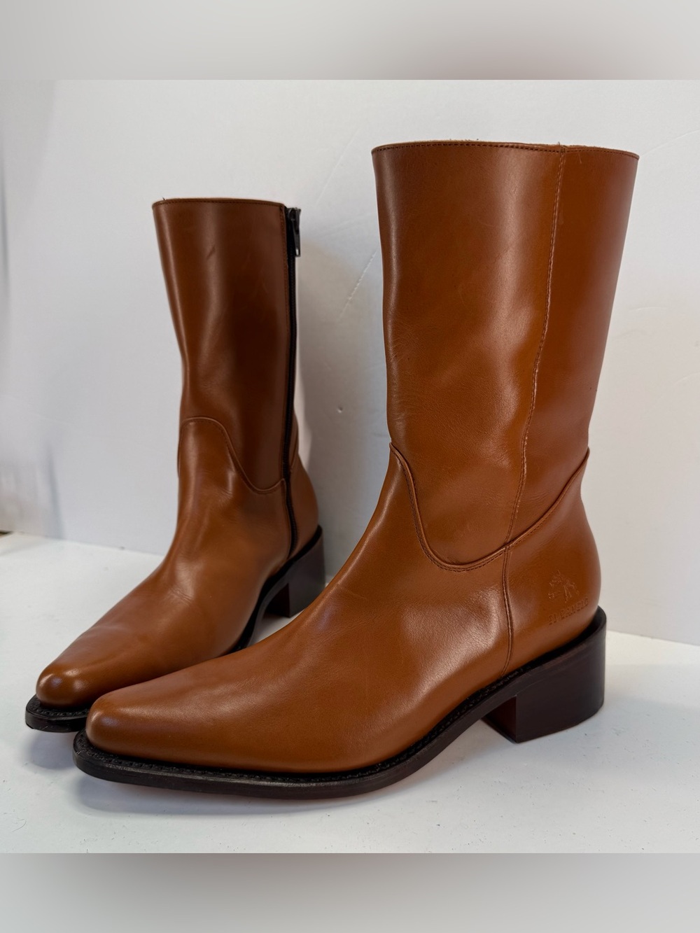 El Canelo Classic Roper style Brown Leather Mid-Calf Zip western Boots W 7.5